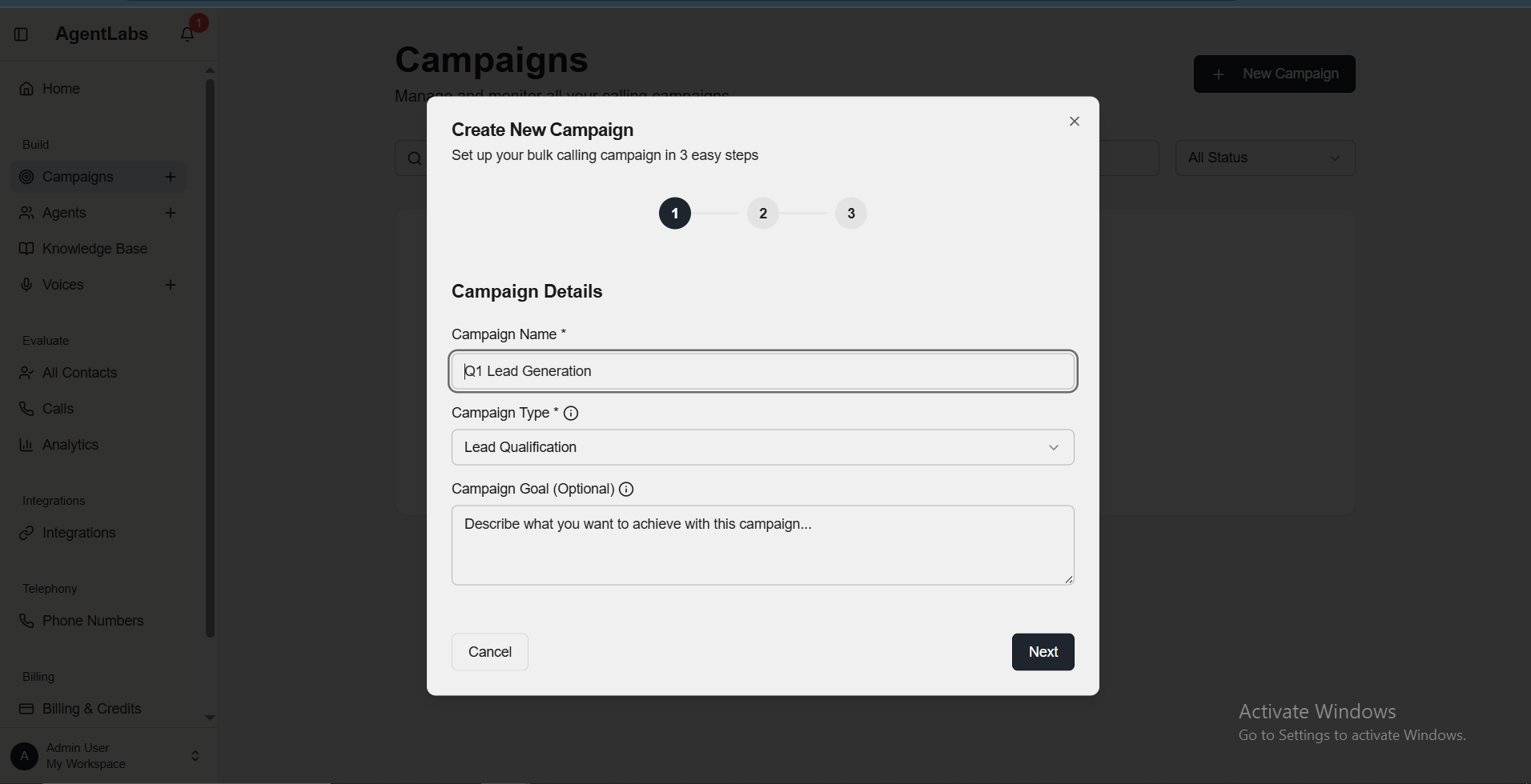 Create Campaign Modal