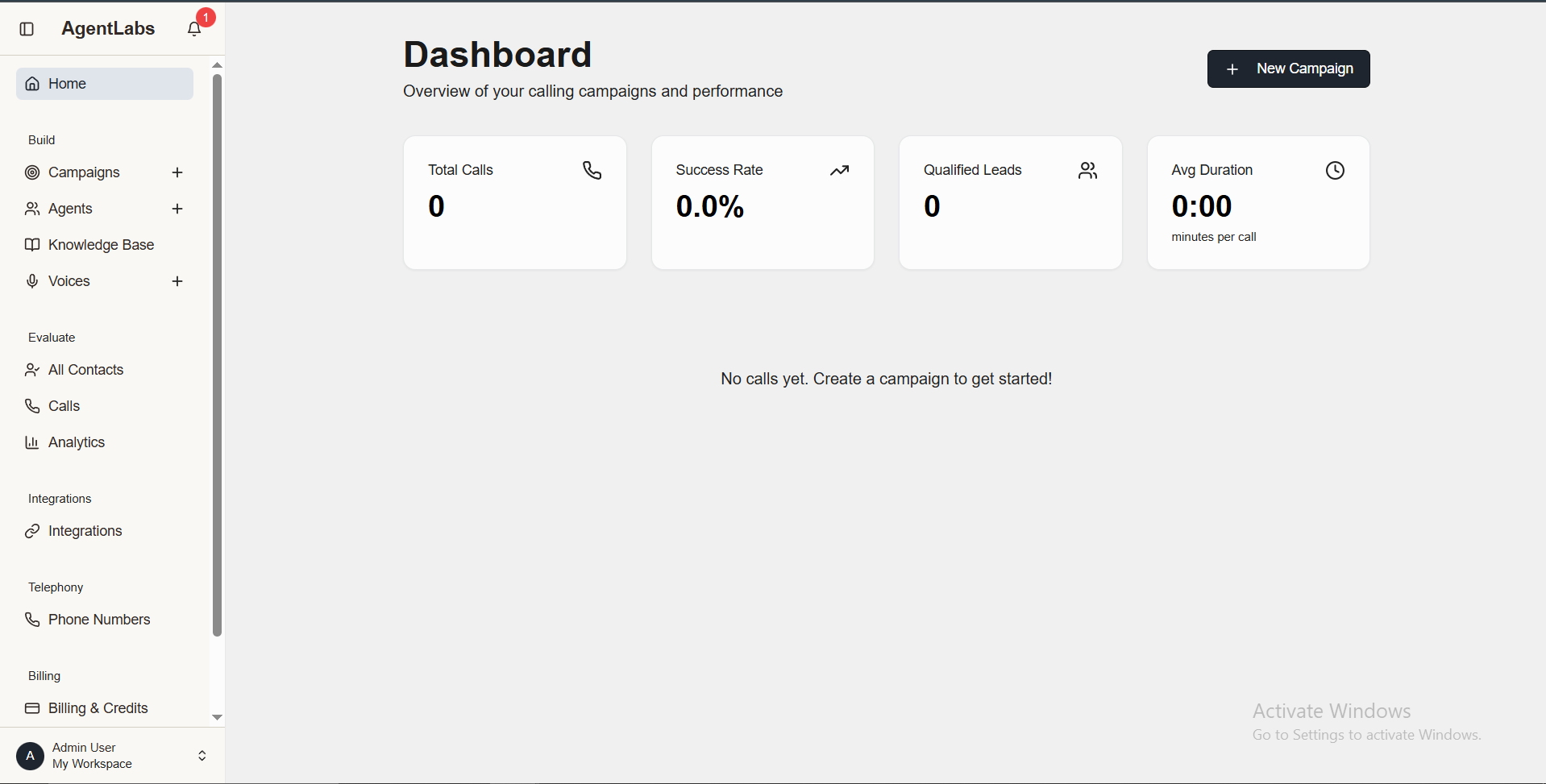 Admin Home Dashboard