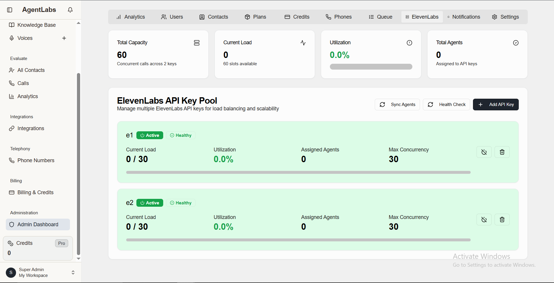 Super Admin ElevenLabs Management