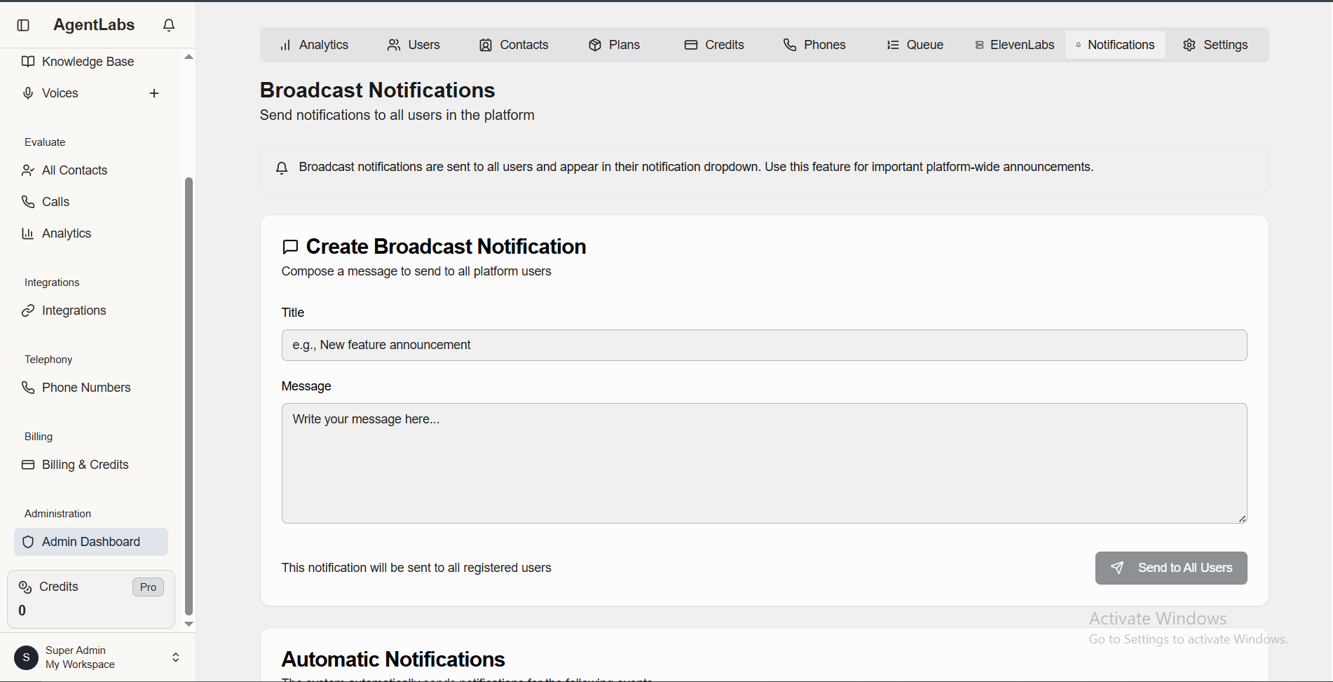 Super Admin Notifications