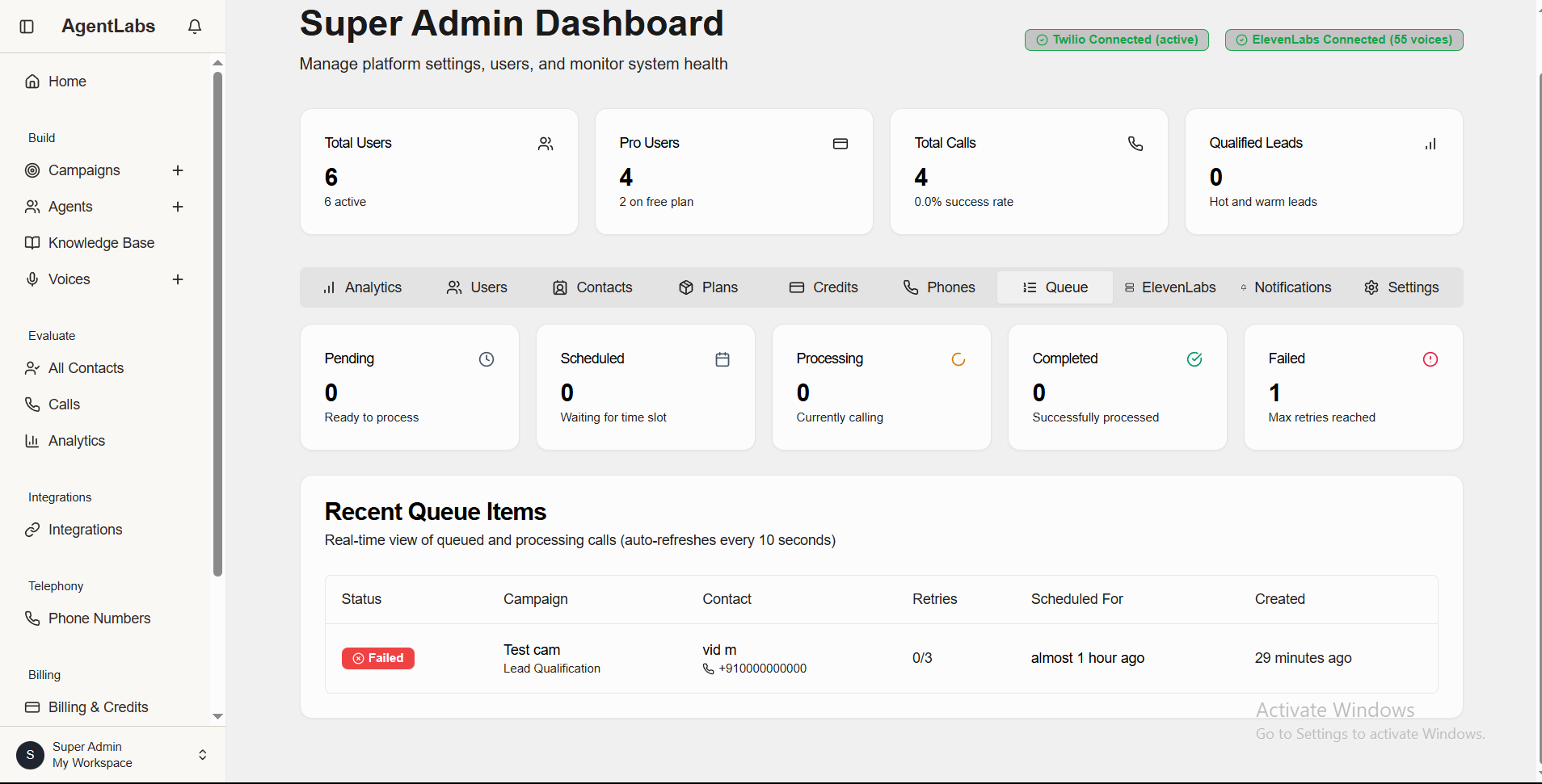 Super Admin Queue Management
