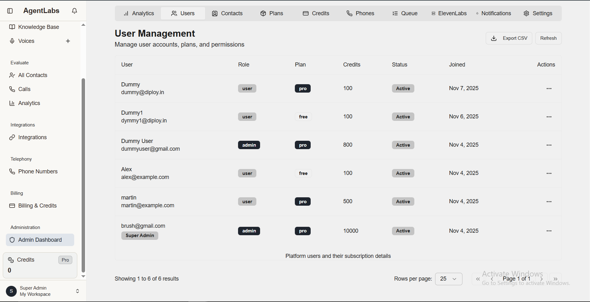 Super Admin User Management